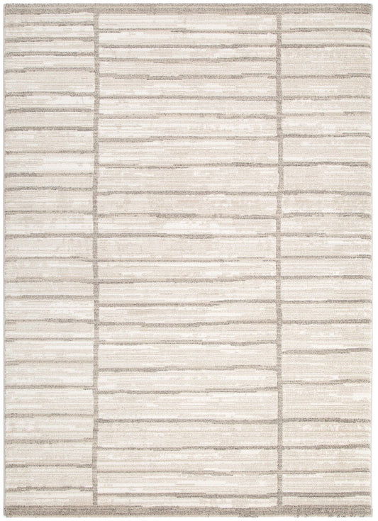City Distressed Thick Lines Beige Grey Rug - C107