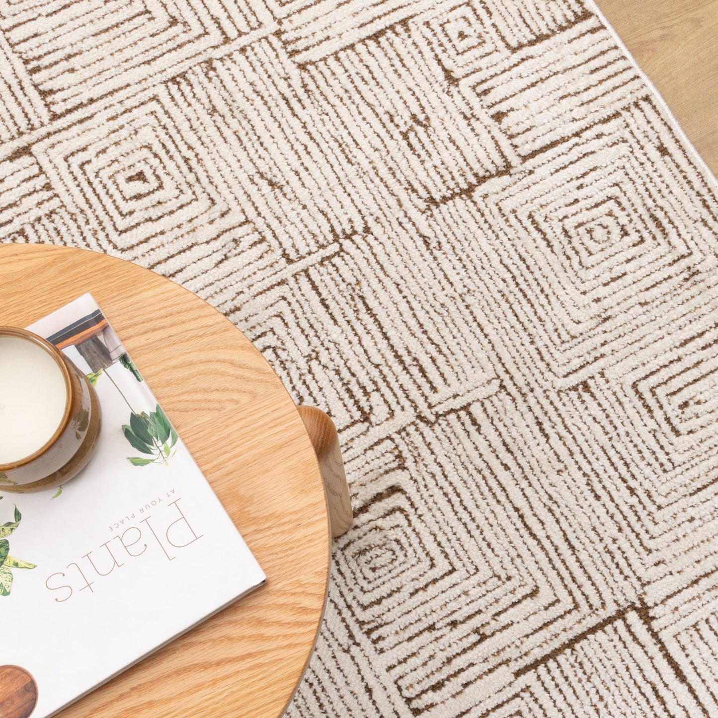 Mila Geometric Squares Cream Brown Rug - MIL8