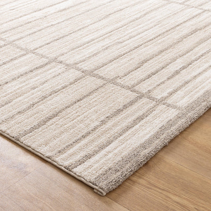 City Distressed Thick Lines Beige Grey Rug - C107