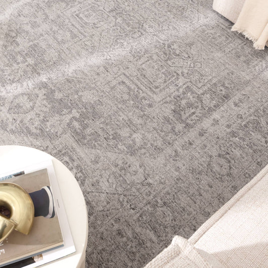 Herris Distressed Medallion Grey Rug - 11103