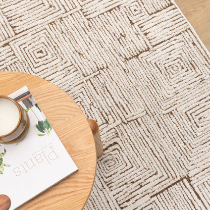 Mila Geometric Squares Cream Brown Rug - MIL8