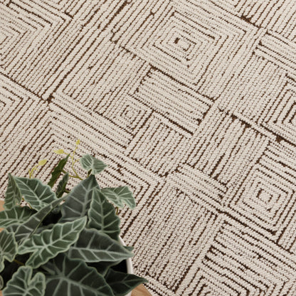 Mila Geometric Squares Cream Brown Rug - MIL8