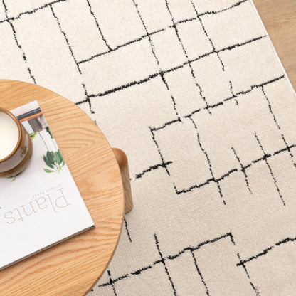Mila Abstract Lines Black Cream Rug - MIL9