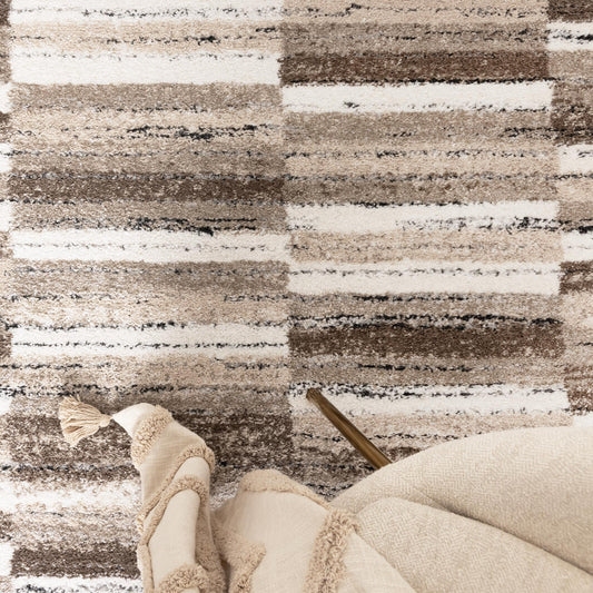 Nola Shapes Beige Brown Rug - N002