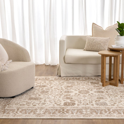 Sierra  Oriental Border Beige Rug